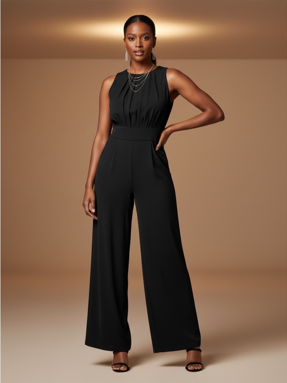 Vince Camuto Black Sleeveless Wide-Leg Jumpsuit